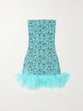 LESLIE AMON Laurie Feather Floral Blue Mini Dress Sz Xs