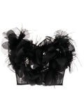 LouLou Black Strapless Feather Floral Top Sz Med