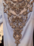 Badgley Mischka Collection Blue Crystal Beaded Illusion Gown Dress Sz XSm
