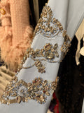 Badgley Mischka Collection Blue Crystal Beaded Illusion Gown Dress Sz XSm