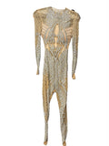 Charbel Zoe Custom Crystal & Tulle Catsuit Sz small