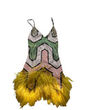 Attico Yellow Feather Sequin Dress Top Sz Sm