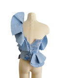 Johanna Ortiz Blue  Striped Ruffle Top Sz 2