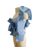 Johanna Ortiz Blue  Striped Ruffle Top Sz 2