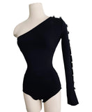 David Koma Black Studded One Shoulder Bodysuit Sz XSmall