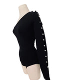 David Koma Black Studded One Shoulder Bodysuit Sz XSmall