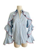 Off White Virgil Abloh Striped Ruffle Shirt Sz 38