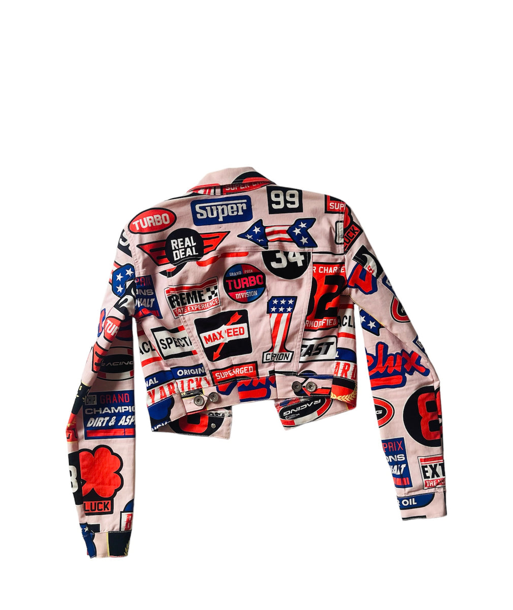 ジャケット Moschino FW23 BIKER PEACE SYMBOL (05098235_1281) Moschino Peace symbol biker jacket | The Fashion Square