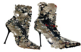 Sergio Rossi Silver Sequin Ankle Boots Sz 39