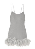 LESLIE AMON Laurie feather crystal-embellished mini dress Sz Xs