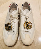 Gucci Metal GG logo White Leather Sneakers Sz 12
