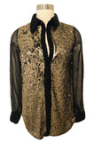 Aryn K Gold/Black Sequin Sheer Shirt Sz XS