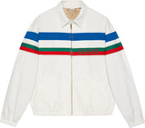 Gucci White Tri Color Striped Denim Jacket Sz 46