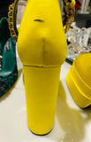 Versace Yellow Satin Platform Pumps Sz 38.5