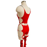 Designer Red Cutout Beaded Catsuit Bodysuit