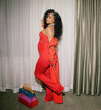 Designer Red Cutout Jumpsuit Sz med