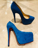 CHRISTIAN LOUBOUTIN Dafodile Blue Suede Pumps Sz 38.5