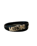 Moschino Black/Silver Leather Logo Belt Sz 38