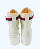 Gucci White Leather Trip Ankle Boots SZ 38.5