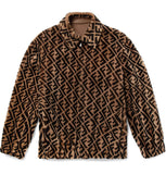 Fendi FF Shearling Leather Brown Logo Jacket  Sz 52