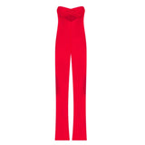 Designer Red Cutout Jumpsuit Sz med
