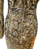 Designer Gold Sequin Beaded Dress Gown Sz Small
