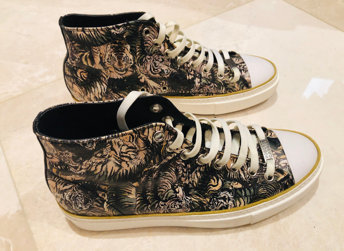 Roberto Cavalli Tiger Print High Top Sneakers Sz 44 – Wopsters