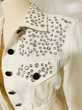 Alice & Olivia White Denim Crop Crystal Embellished Jacket Sz XS