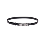 Moschino Black/Silver Leather Logo Belt Sz 38