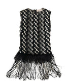 Lela Rose Feather & Fringe Cable Print Top Sz xSm