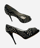 Giuseppe Zanotti Black Crystal Peep Toe Heels Sz 37.5