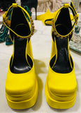 Versace Yellow Satin Platform Pumps Sz 38.5
