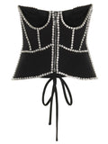 AREA Black Crystal Cut Out Corset Top Sz 2