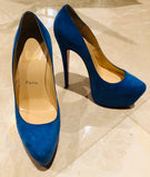 CHRISTIAN LOUBOUTIN Dafodile Blue Suede Pumps Sz 38.5