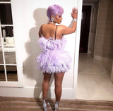 Attico Purple Feather & Sequin Dress Sz Sm