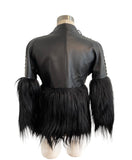 MANGANO Black Leather Fur Jacket Sz 40