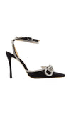 Mach & Mach Crystal Bow Satin Black Pumps Sz 38.5