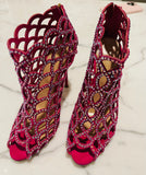 Sergio Rossi Pink Mermaid Crystal Booties Sz 37.5