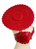 Designer Red Latex Sequin Couture 3 Piece Set Bra, Hat & Shorts Sz Sm