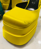 Versace Yellow Satin Platform Pumps Sz 38.5