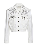 Alice & Olivia White Denim Crop Crystal Embellished Jacket Sz XS