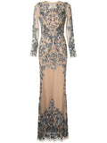 Zuhair Murad Gunmetal Nude Embellished Formal Dress Sz Sm
