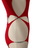 Designer Red Cutout Beaded Catsuit Bodysuit