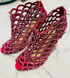Sergio Rossi Pink Mermaid Crystal Booties Sz 37.5