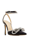 Mach & Mach Crystal Bow Satin Black Pumps Sz 38.5