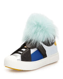 Fendi Karlito Leather Monster Aquamarine Sneakers Sz 38