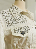 Alice & Olivia White Denim Crop Crystal Embellished Jacket Sz XS