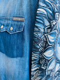 Dolce & Gabbana Denim Silk Printed Sleeved Shirt Sz 52
