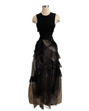 BCBG Max Azria Black Tulle Ruffle Gown Dress Sz Sm