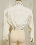 Alice & Olivia White Denim Crop Crystal Embellished Jacket Sz XS